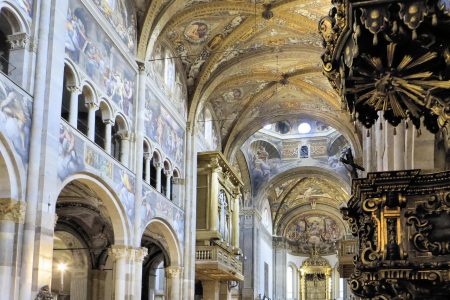 italy, parma, ecathédrale, nave, arcades, ceiling, cathedral di santa maria assunta, columns, story, architecture, monument, parma, parma, parma, parma, parma